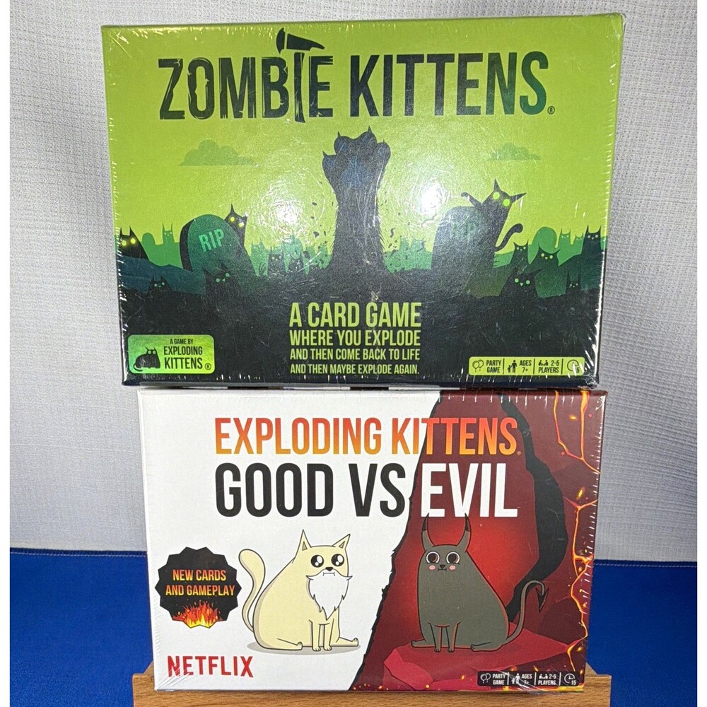 Exploding Kittens Good Vs Evil & Zombie Kittens Card Game Lot Brand New Sealed
